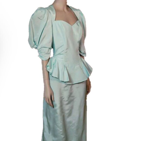 Jessica McClintock Green Peplum Midi Dress Sweetheart Neckline - Picture 3 of 6